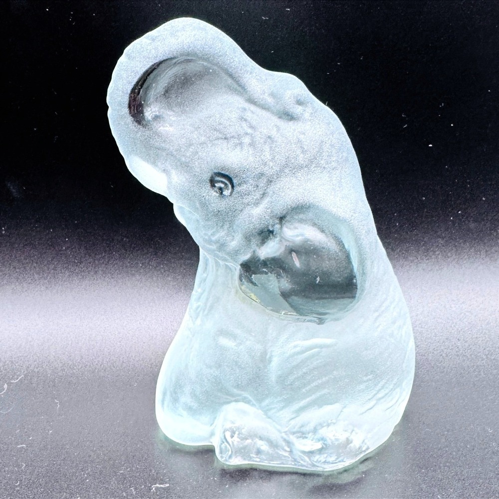Viking Glass Elephant Head Figurine Frosted Blue Satin Art Glass‎ Handmade USA